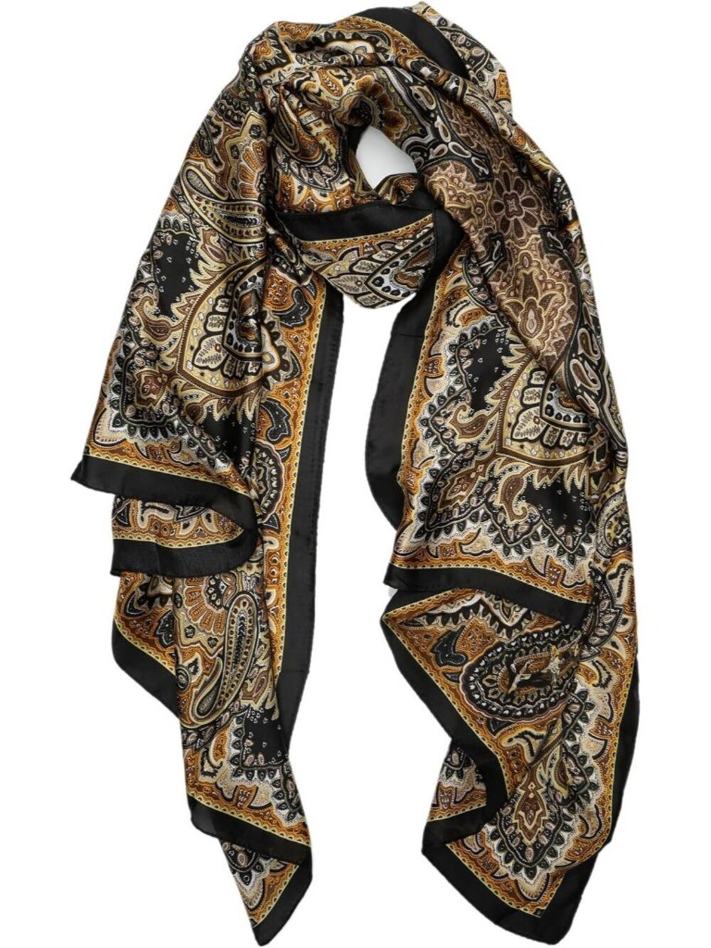 Women's Gold/Retro Paisley Long Skinny Silky Lightweight Sunscreen Shawls Wraps